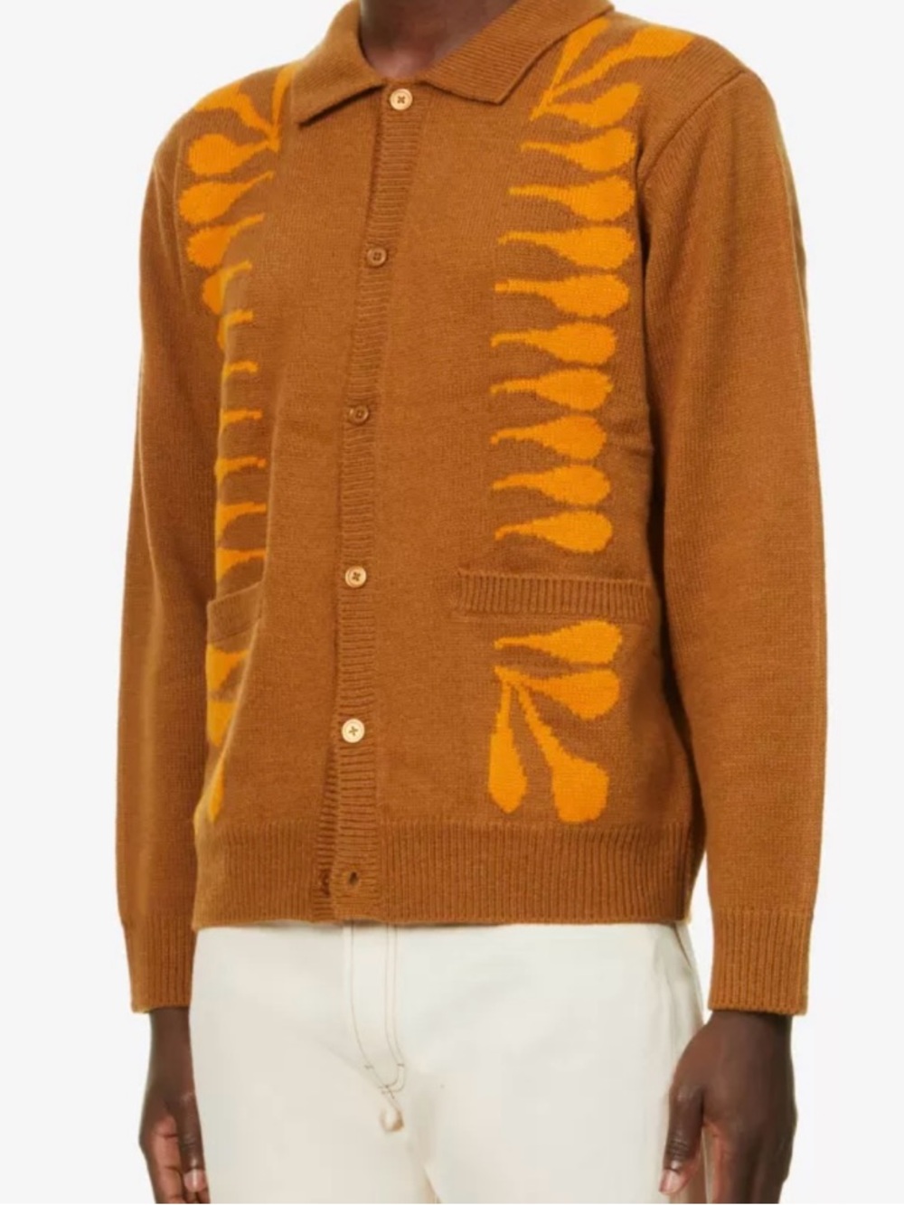 Intarsia knit brown and orange cardigan by OBEY